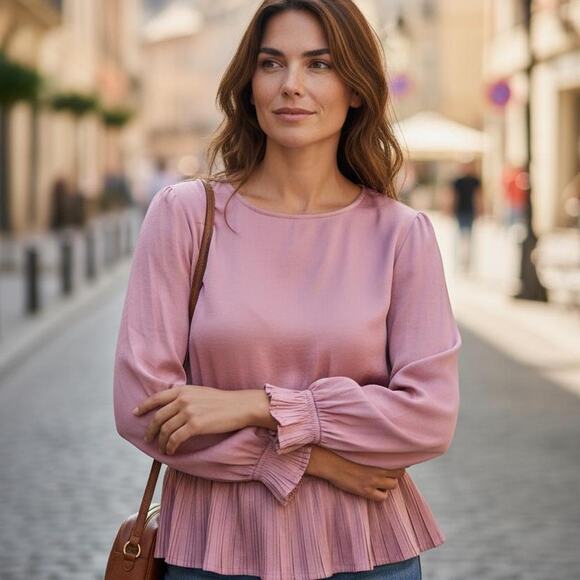 Tahari pink dusty rose ruffle Blouse, NWT,  Women Large - Picture 3 of 8